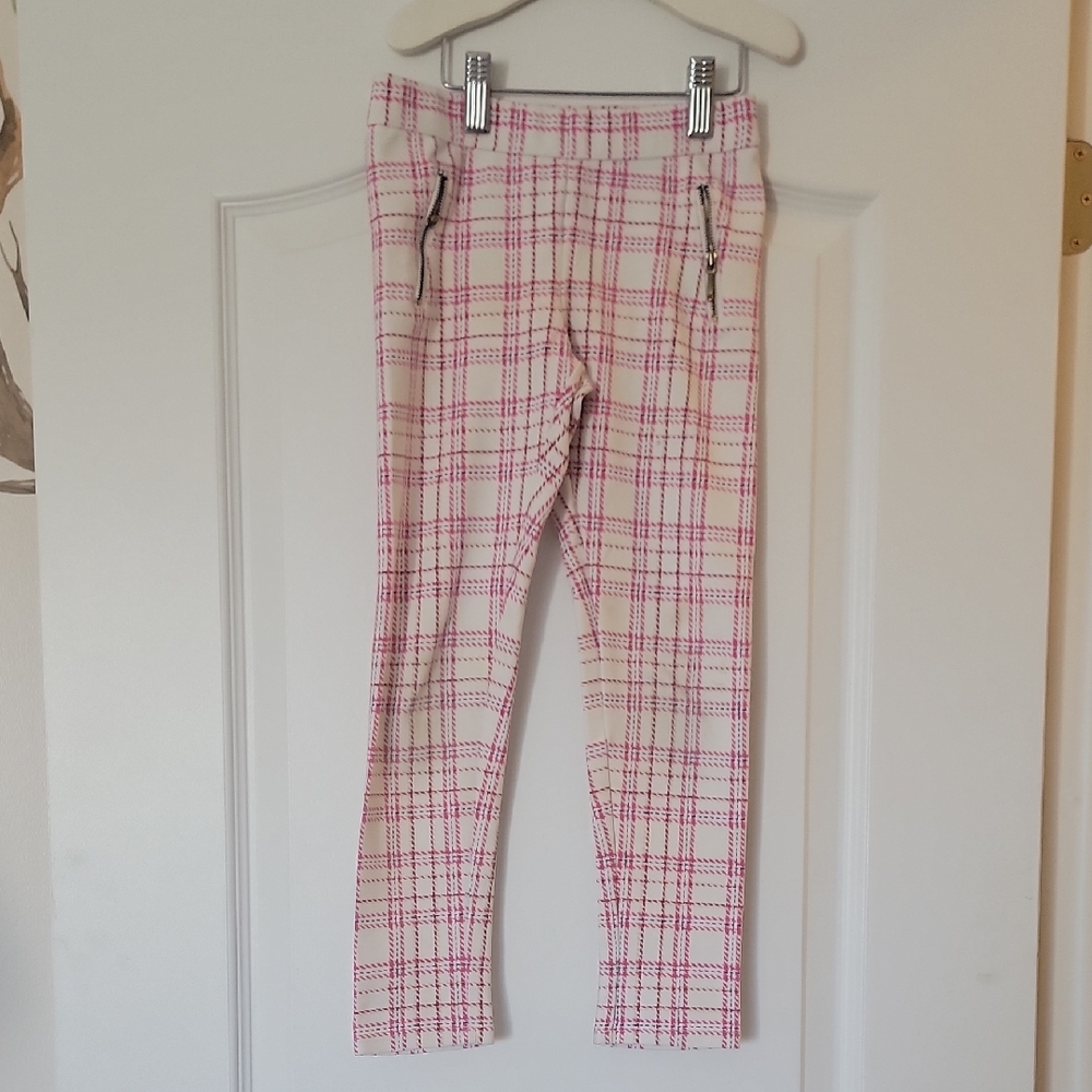 Janie and Jack Pink and Cream Plaid Leggings